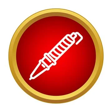 Ballpoint pen linear icon on red button Stock Illustration