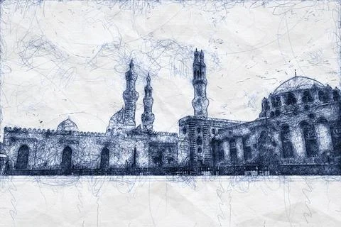 A ballpoint pen scribble illustration of a mosque in Cairo Egypt Stock Illustration