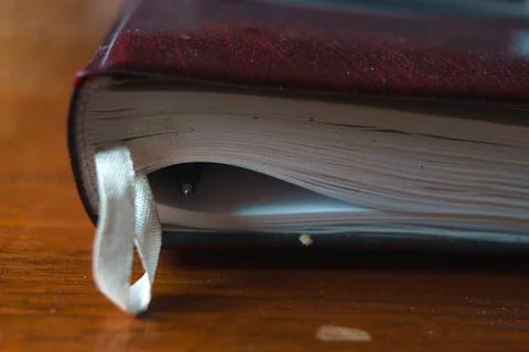 A ballpoint pen in a thick notebook 스톡 사진