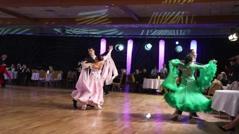 Ballroom dance couple dancing quickstep at WDO professional world championship Stock Footage 276436150