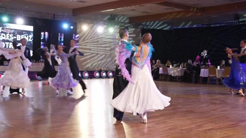 Ballroom dance couple dancing quickstep at WDO professional world championship Stock Footage 276436611