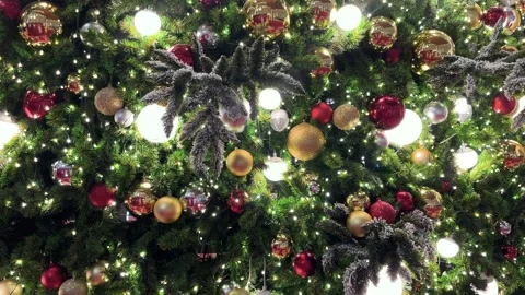 Balls And Light Flashes Illuminations On Branch Of Decorated Christmas Tree Stock Footage 292520103