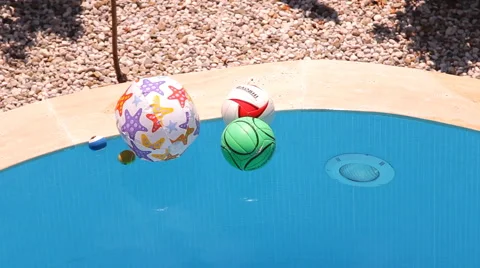 Balls, balls floating in the water in the pool Stock Footage 43045882