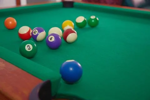 Balls on the billiard table for playing eight, playing billiards in eight, mu Stock Photos
