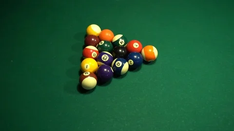 Balls breaking on pool table Stock Footage 92818400