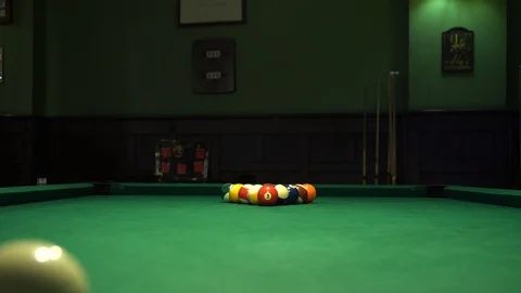 Balls breaking on pool table Stock Footage