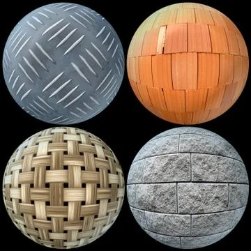 Balls of different materials, sheet, metal, brick, straw, concrete. Stock Illustration