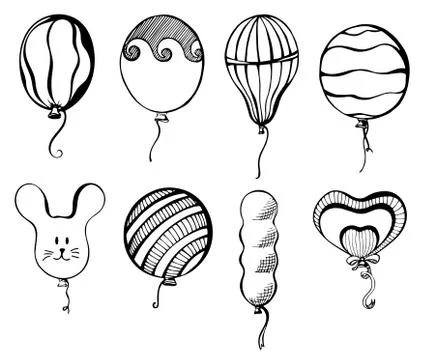 Balls of different shapes. Hand drawn, isolated on a white background. Vect.. Stock Illustration