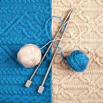 Balls of thread with knitting needles Stock Photos