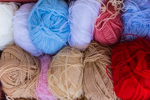 Balls of wool multi colored yarns Stock Photos