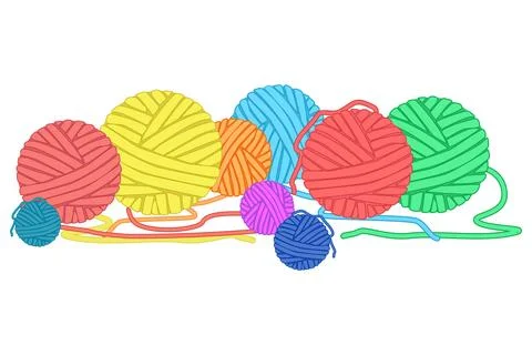 Balls of yarn isolated on white background. Pile of yarn ball for knitting. Stock Illustration