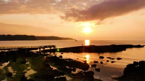 Ballycastle, evening light at the beach and bridge, Northern Ireland Stock Footage 64208502