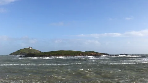 Ballycotton lighthouse rough seas Stock Footage 129019795