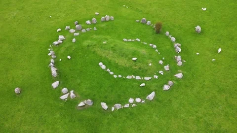 Ballynoe Stone Circle with sheep medium orbit Stock Footage 238699848