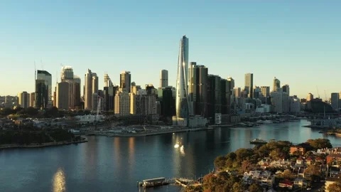 Balmain suburb across Darling Harbour from City of Sydney CBD – aerial 4k Stock Footage 155603908