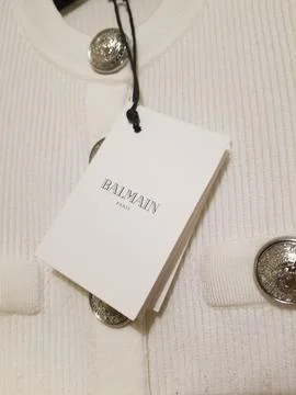 Balmain Sweater White turtleneck Button Down with tags Stock Photos