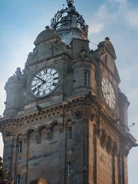Balmoral hotel clock tower under blue sky edinburgh Stock Photos