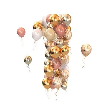 Baloon bunch in form of number 1 one isolated on white. Text letter for age, Stock Illustration