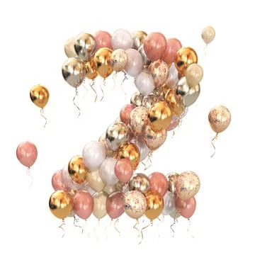 Baloon bunch in form of number 2 two isolated on white. Text letter for age,  Stock Illustration