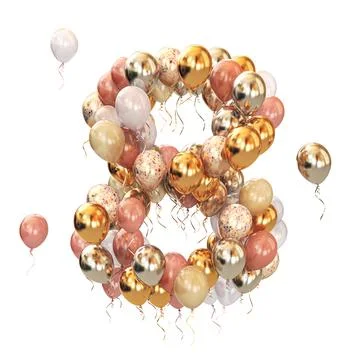 Baloon bunch in form of number 8 eight isolated on white. Text letter for age Stock Illustration