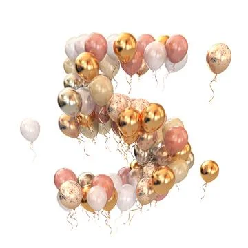 Baloon bunch in form of number i five 5 solated on white. Text letter for age Illustration