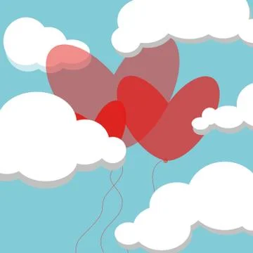 Baloon hearts in sky Stock Illustration