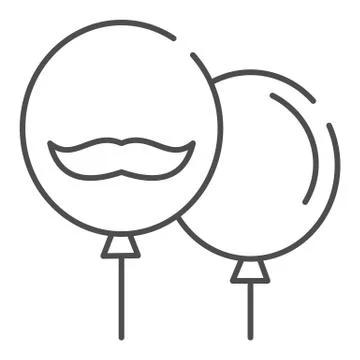 Baloons with mustache thin line icon. Party baloons vector illustration isolated Stock Illustration