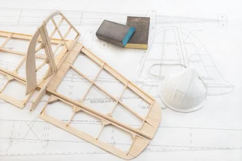 Balsa wood plane sanding Stock Photos
