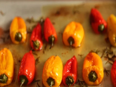 Balsamic  on the baked pepper Stock Footage 101629477
