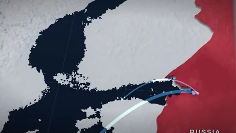 Baltic Approaches 3D elevation relief map with russia highlighted in red Stock Footage 344010520