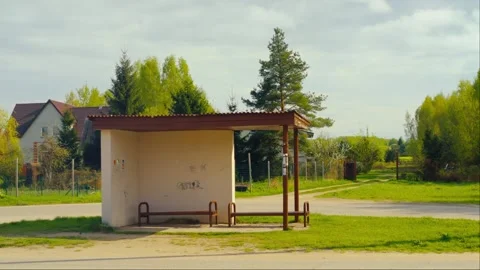 Baltic empty rural bus stop shelter in Malutki Daugavpils Latvia Stock Footage 308924392