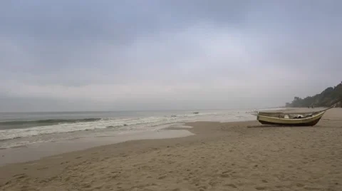 Baltic sea and beach during cloudy day. UHD footage. Stock-Footage 68344608