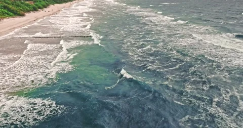 The Baltic Sea and storm waves in summer, Poland. Stock Footage 342551765