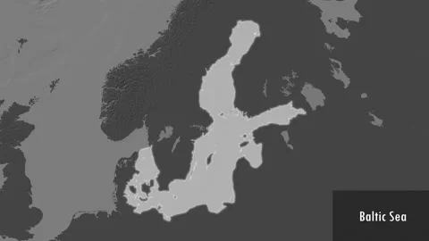 Baltic Sea. Bilevel map. Patterson Cylindrical. Close-up Stock Footage 296810958