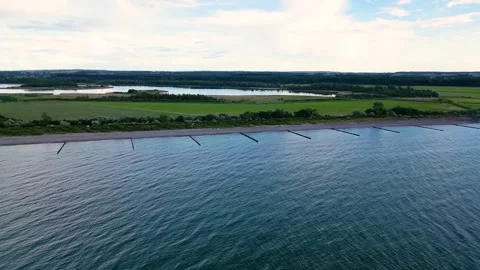Baltic Sea Coast With Beach, Breakwaters and Coastal Lagoon in Germany Stock Footage 341886964