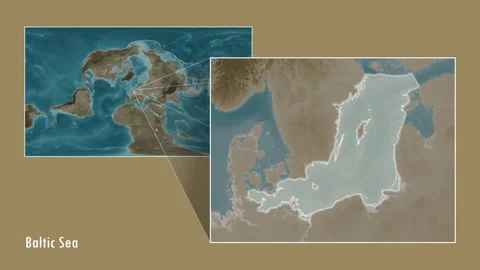 Baltic Sea excluding sub-basins. Sepia map. Patterson Cylindrical. Diagram Stock Footage 296956079