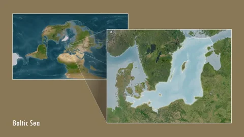 Baltic Sea excluding sub-basins. Satellite map. Patterson Cylindrical. Diagram Stock Footage 296972161