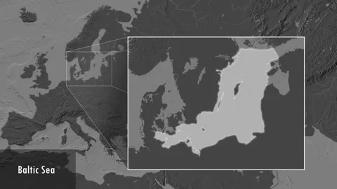 Baltic Sea excluding sub-basins. Bilevel map. Patterson Cylindrical. Location Stock Footage 297554800