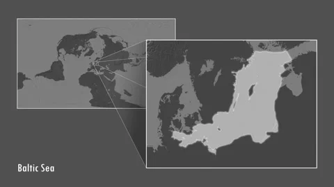 Baltic Sea excluding sub-basins. Bilevel map. Patterson Cylindrical. Diagram Stock Footage 297557865