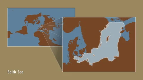 Baltic Sea excluding sub-basins. Solid map. Patterson Cylindrical. Diagram Stock Footage 297557877