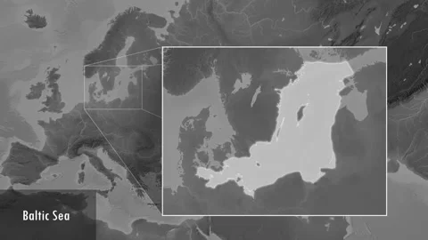 Baltic Sea excluding sub-basins. Grayscale map. Patterson Cylindrical. Location Stock Footage 298882199
