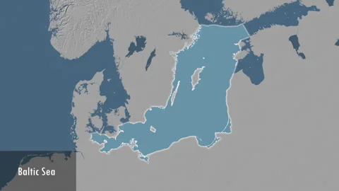Baltic Sea excluding sub-basins. Steel Blue map. Patterson Cylindrical. Close-up Stock Footage 298937385