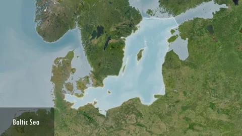 Baltic Sea excluding sub-basins. Satellite map. Patterson Cylindrical. Close-up Stock Footage 299293239