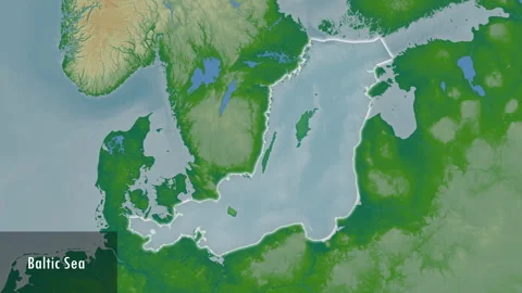 Baltic Sea excluding (without) sub-basins. Physical map. Close-up Stock Footage 293098916