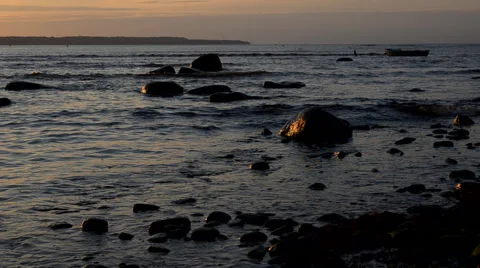 Baltic Sea lit by the setting sun Stock Footage 48235638