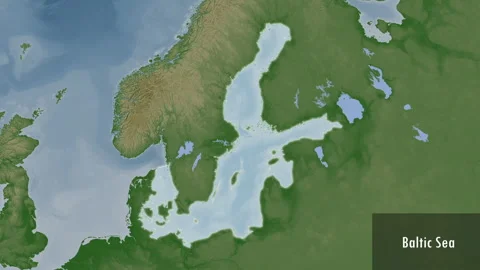 Baltic Sea. Pale map. Patterson Cylindrical. Close-up Stock Footage 298909372