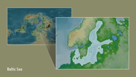 Baltic Sea. Physical map. Patterson Cylindrical. Diagram Stock Footage 299229049
