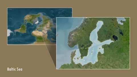 Baltic Sea. Satellite map. Patterson Cylindrical. Diagram Stock Footage 296972205