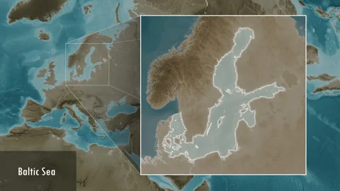 Baltic Sea. Sepia map. Patterson Cylindrical. Location Stock Footage 296838832