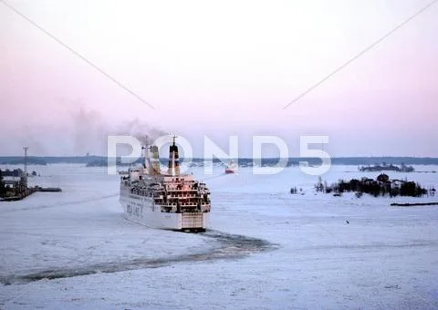Baltic Sea, Ship In Snowy Water